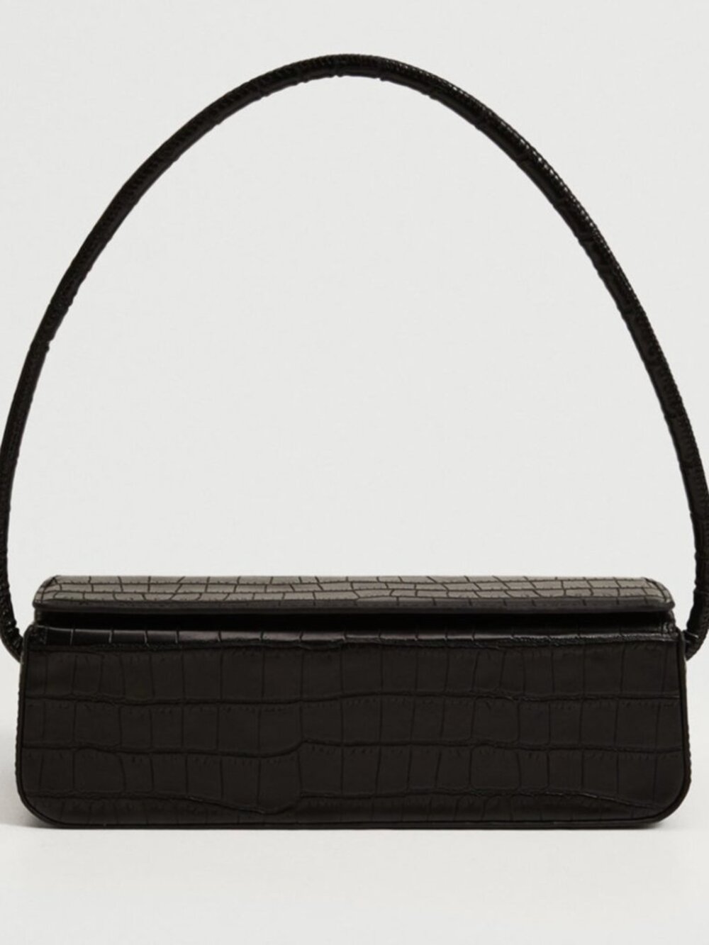 MANGO Croc-effect black rectangle east west shoulder bag